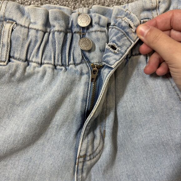 PacSun Shorts Womens 23 Light Wash Denim Mom Short High Rise Paperbag Waist - Picture 3 of 12